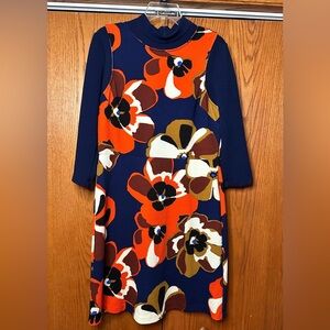 ECI Women’s Dress retro blue red floral print zip closure knee length zipper